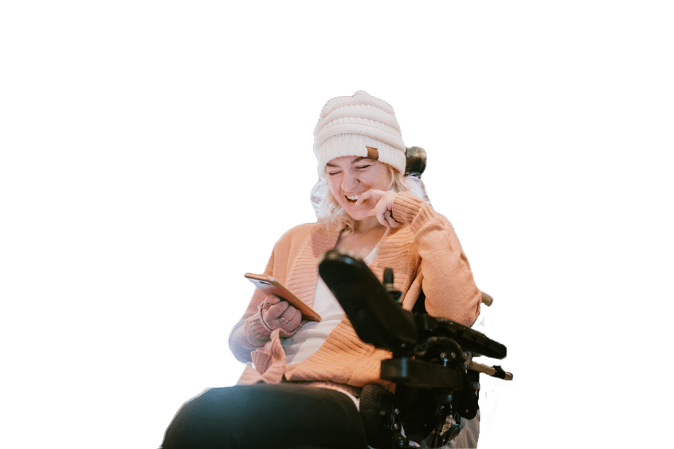 Smiling woman using a wheelchair